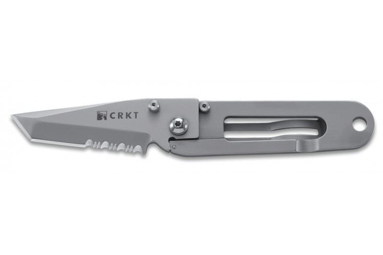 Couteau pliant CRKT KISS 5510 dentel&eacute; manche inox porte-billets 9cm