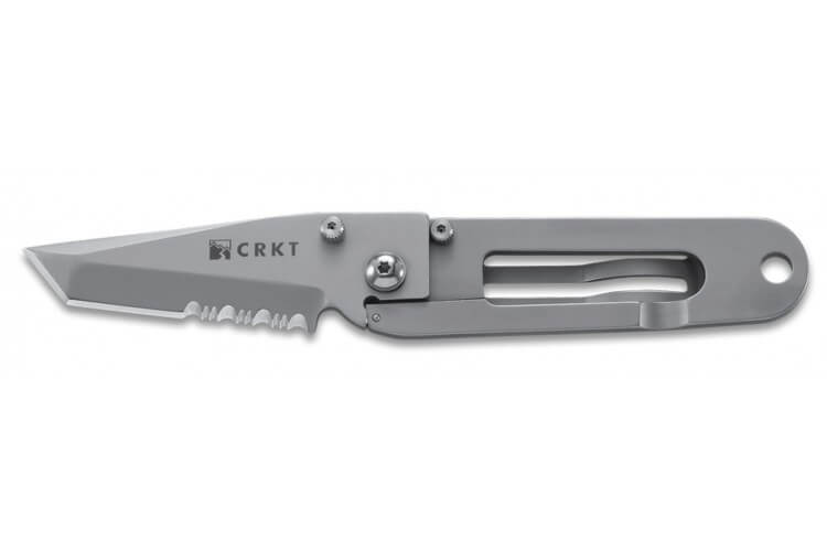 Couteau pliant CRKT KISS 5510 dentelé manche inox porte-billets 9cm