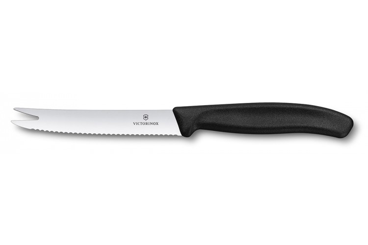 Couteau &agrave; fromage/saucisson Victorinox Swissclassic lame crant&eacute;e 2 pointes 11cm