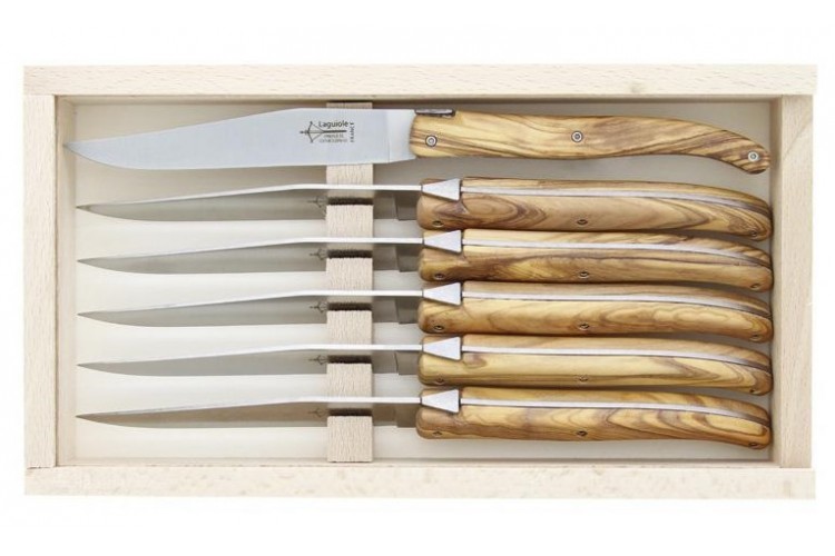 Coffret de 6 couteaux de table Laguiole G. DAVID 23 cm, bois d'olivier et inox
