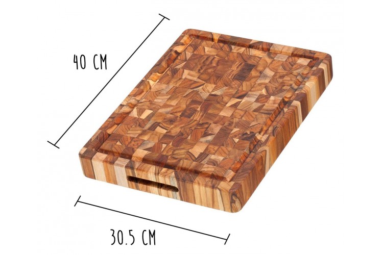 Billot rectangulaire Teak Haus en Teck &eacute;cologique avec poign&eacute;es int&eacute;gr&eacute;es 40x30cm