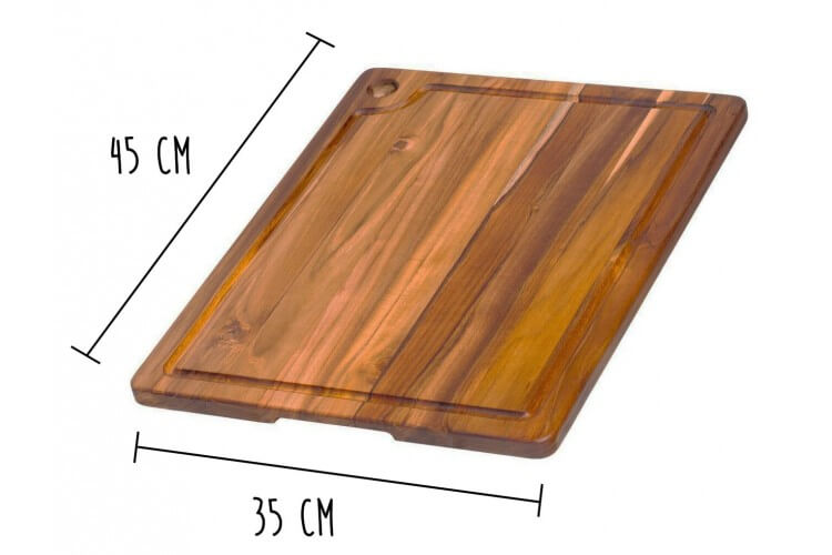 Planche à découper rectangulaire Teak Haus en Teck écologique avec rigole pour le jus 45x35cm