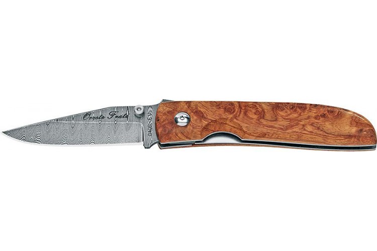 Couteau pliant FOX lame damas manche bois amboine 11cm - Coffret