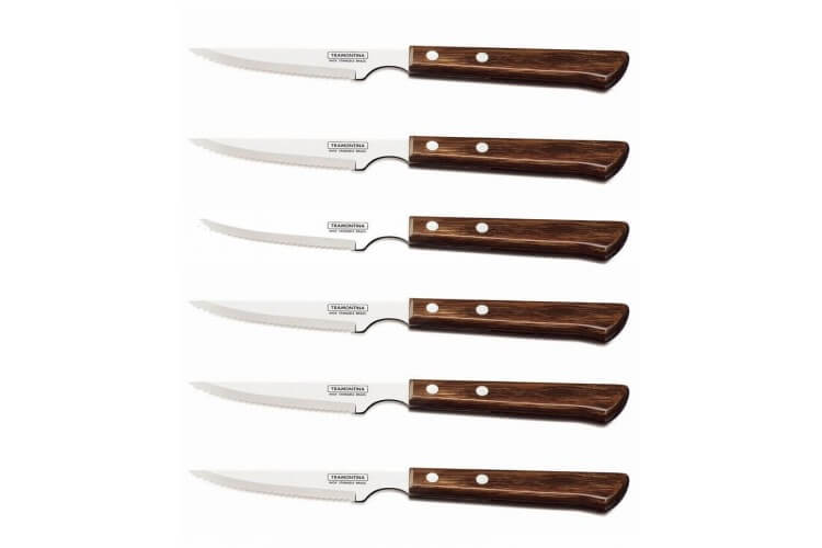 6 couteaux à steak lame crantée 10cm Tramontina manche marron
