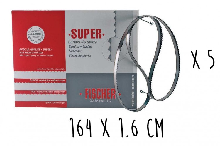 Bo&icirc;te 5 lames dent&eacute;es FISCHER Super acier su&eacute;dois 164cm pour scie &agrave; ruban largeur 16mm
