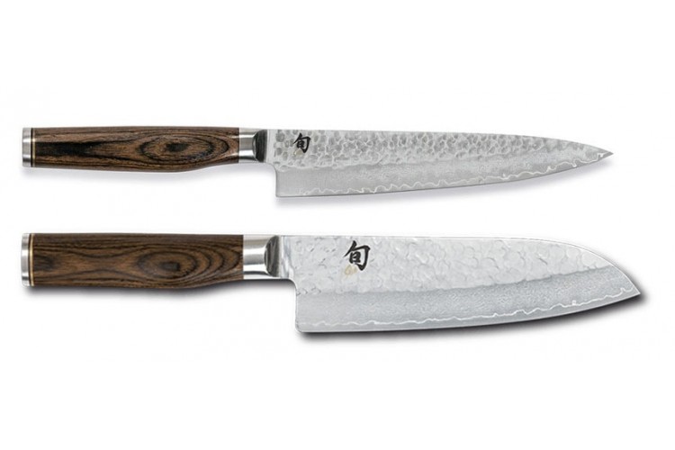 Coffret 2 couteaux de cuisine damass&eacute;s Shun Premier Tim M&auml;lzer Universel + Santoku