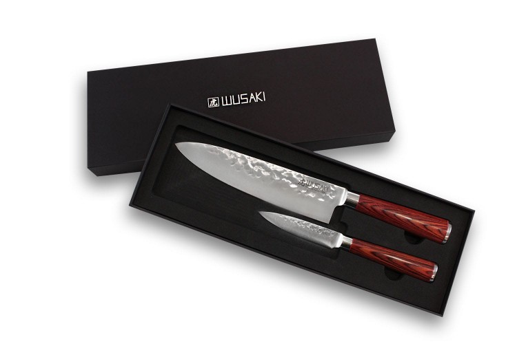 Coffret 2 couteaux Wusaki Pakka X50 pakkawood Chef + Office