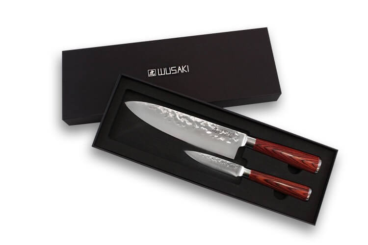 Coffret 2 couteaux Wusaki Pakka X50 pakkawood Chef + Office