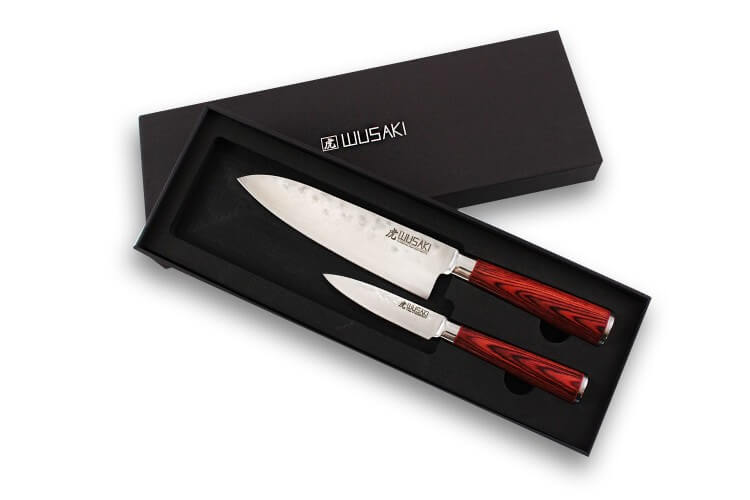 Coffret 2 couteaux Wusaki Pakka X50 pakkawood Santoku + Office