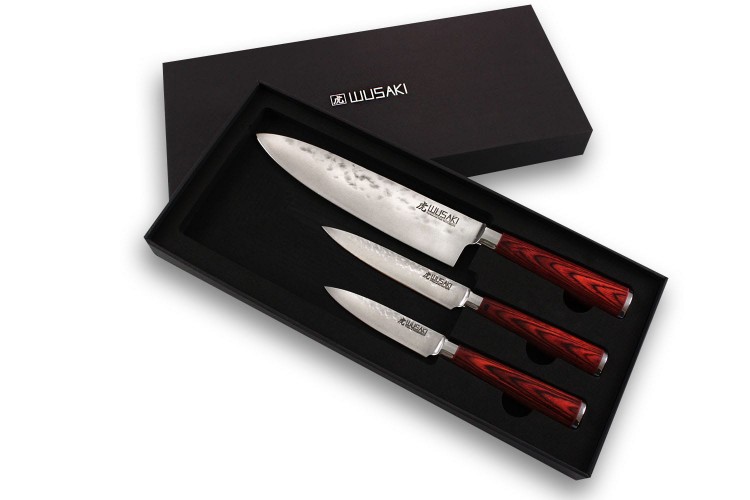 Coffret 3 couteaux Wusaki Pakka X50 pakkawood Chef + Universel + Office