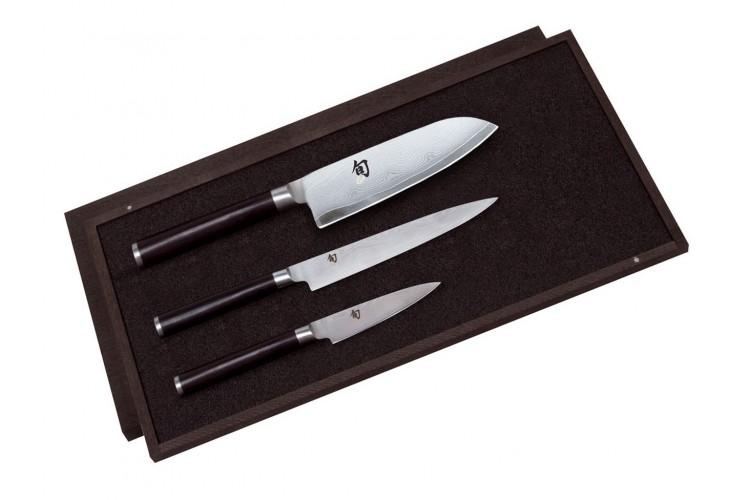 Coffret 3 couteaux japonais Kai Shun Classic Damas + bloc en h&ecirc;tre offert