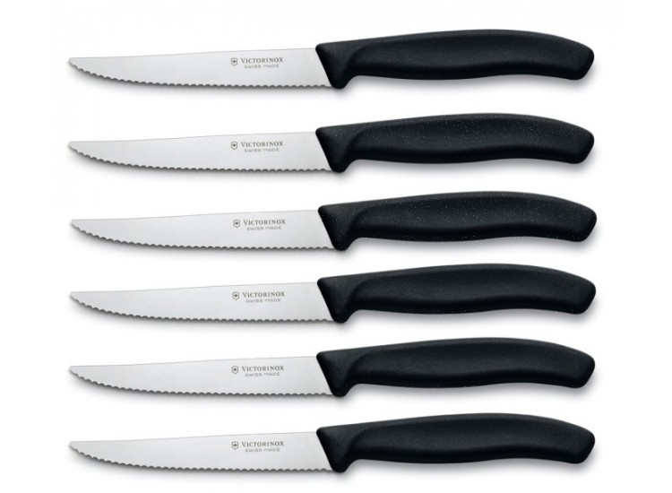 6 Couteaux steak lame 11cm Victorinox manche noir