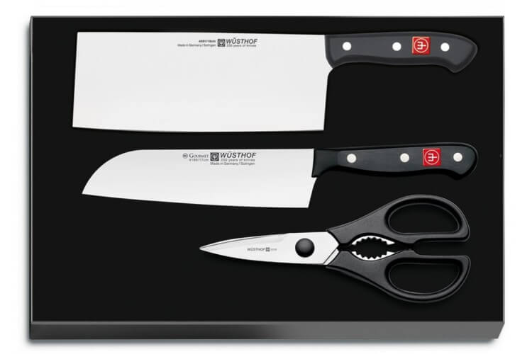 Coffret 3 pièces Wusthof Gourmet couteau de chef chinois + santoku + ciseaux