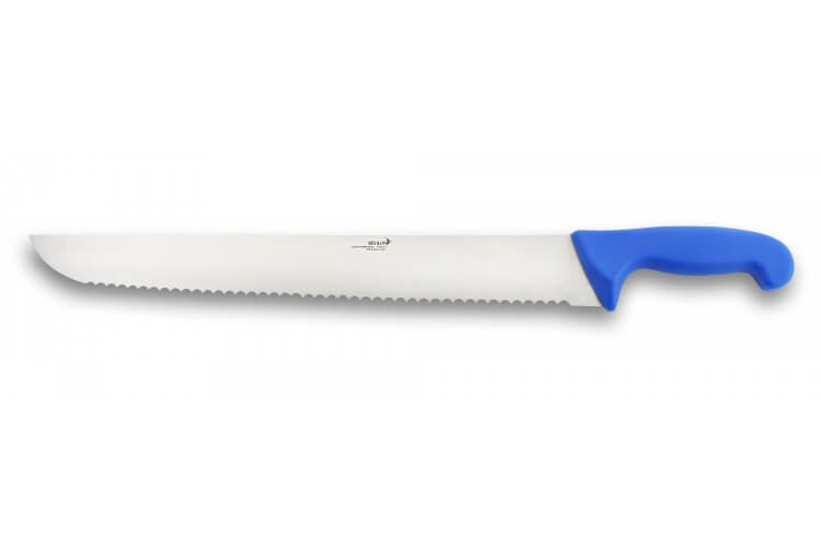 Couteau à poisson DEGLON lame 42cm grandes dents manche PP bleu 