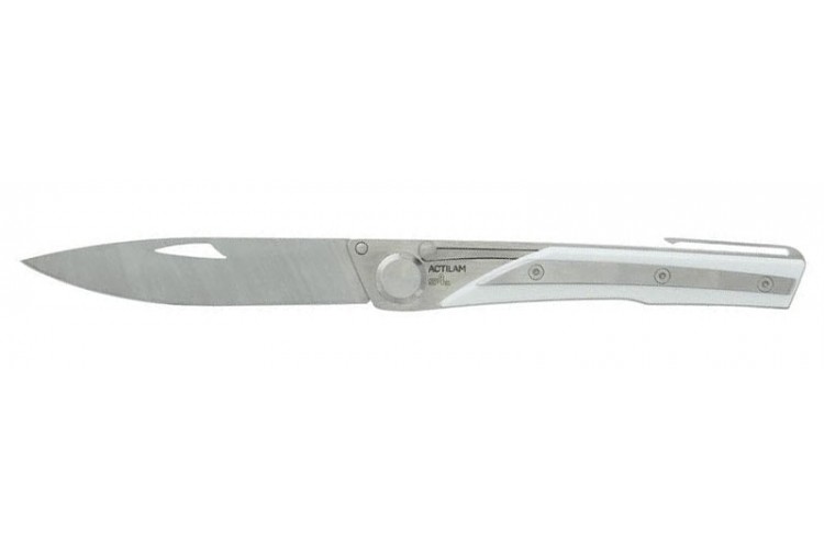 Couteau pliant Actilam S4 lame forg&eacute;e manche acier/corian blanc 11cm