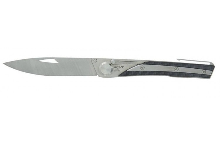 Couteau pliant Actilam S4 lame forg&eacute;e manche acier/corian blanc 11cm