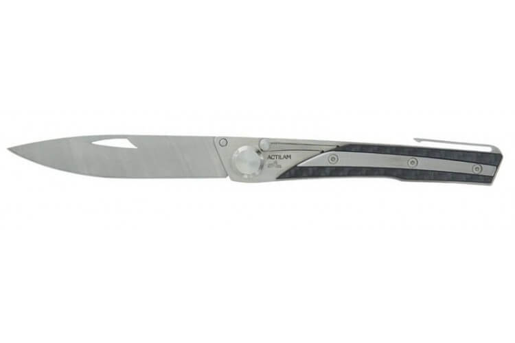 Couteau pliant Actilam S4 lame forgée manche acier/corian blanc 11cm
