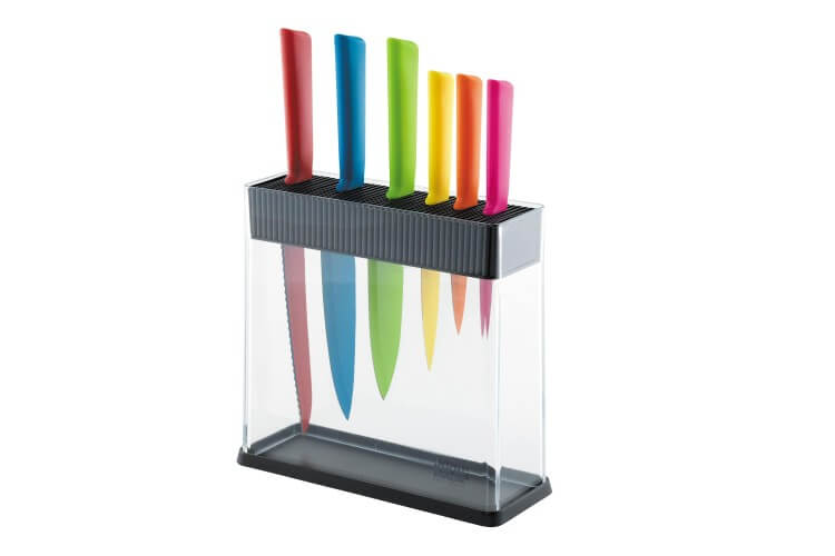 Bloc transparent 6 couteaux de cuisine Kuhn Rikon COLORI multicolores