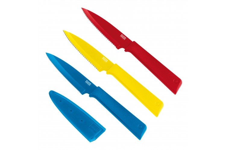 Set 3 couteaux d'office Kuhn Rikon COLORI+ rev&ecirc;tement multicolore