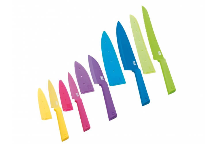 Set 5 couteaux de cuisine Kuhn Rikon COLORI+ revêtement multicolore + étuis