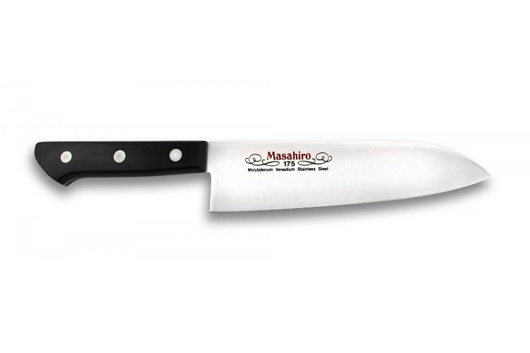 Couteau santoku japonais Masahiro BWH 17.5cm acier MBS-26 manche Pakkawood