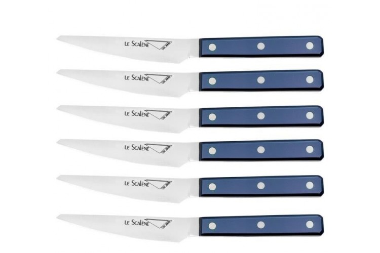 Coffret 6 couteaux &agrave; steak Au Nain Scal&egrave;ne 11cm micro-dent&eacute; manche bleu