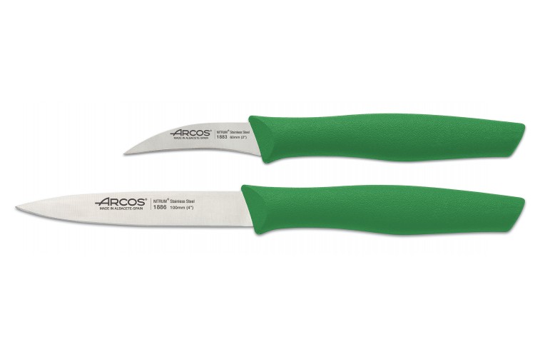 Set 2 couteaux Arcos Nova 1 bec d'oiseau 6cm + 1 office 10cm manches verts