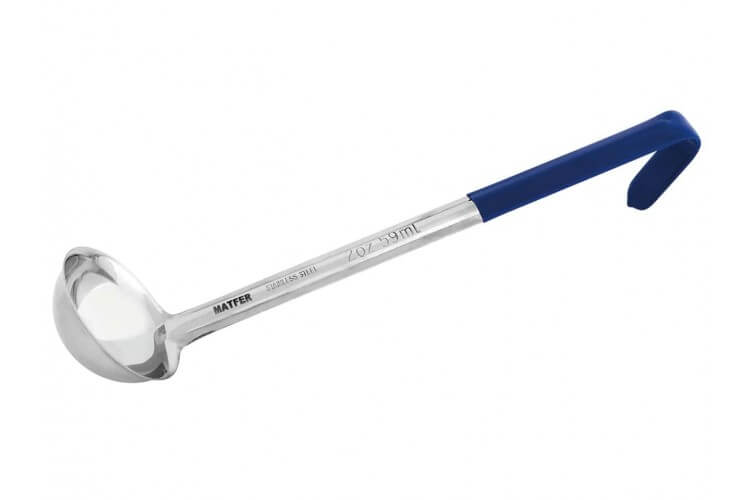 Louche professionnelle Matfer 5,9cl acier inox monobloc 68mm manche bleu