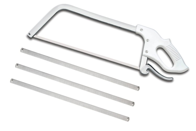 Scie de boucher am&eacute;ricaine Bargoin acier inox lame 45 cm + 2 lames de rechange