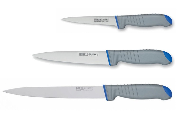 Set de 3 couteaux de boucher Fischer Sandvik bi-mati&egrave;re