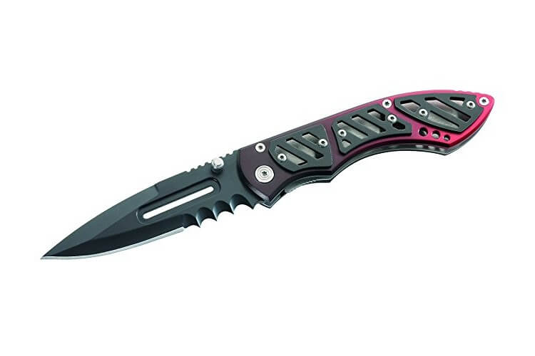 Couteau Pliant 240811 acier denté manche 11cm métal avec clip