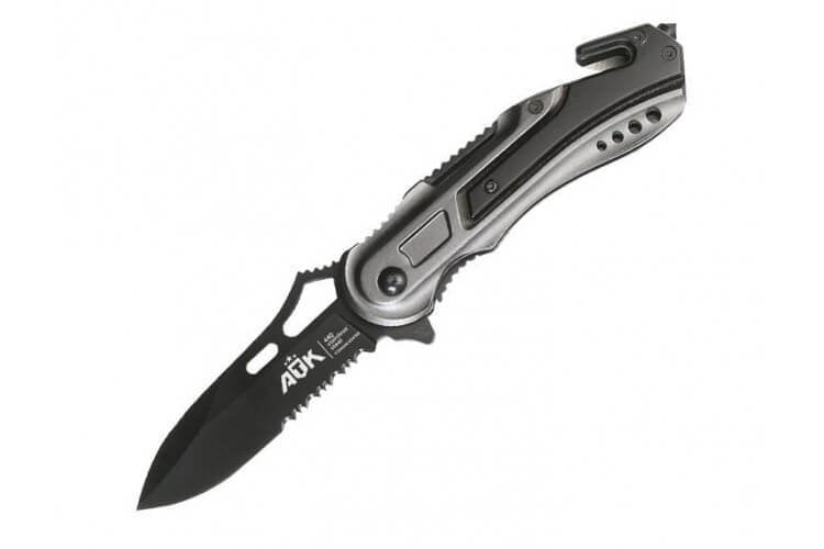 Couteau pliant ATK 16405 SPECOP 440 dentée manche 11.5cm alu gris + clip