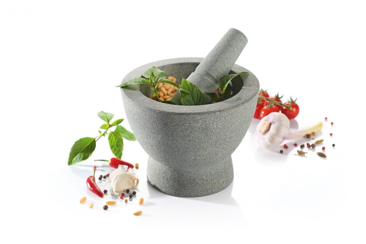 Mortier design Gefu Crunchy en granit gris double face + pilon