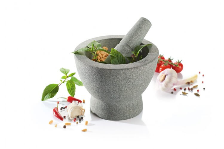 Mortier design Gefu Crunchy en granit gris double face + pilon