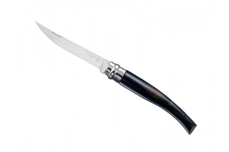 Couteau Opinel Effilé n°10 lame 10cm virole tournante manche en ébène + coffret