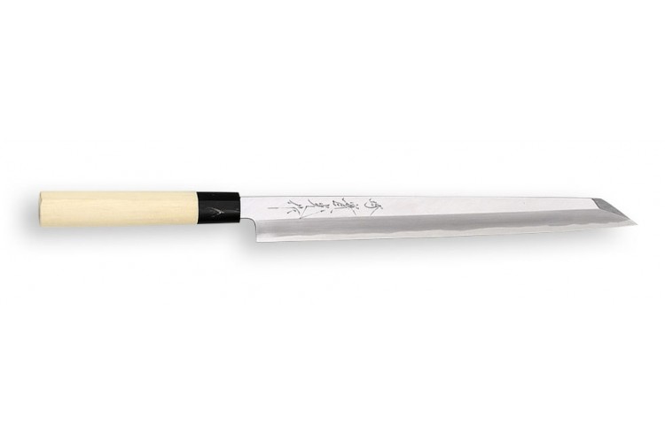 Couteau Sashimi Kiritsuke japonais artisanal JIKKO Jyousaku White 2 Steel manche magnolia