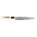 Couteau Sashimi japonais artisanal JIKKO Tokusei Nihon Steel manche magnolia gravé