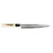 Couteau Sashimi japonais artisanal JIKKO Tokusei Nihon Steel manche magnolia gravé