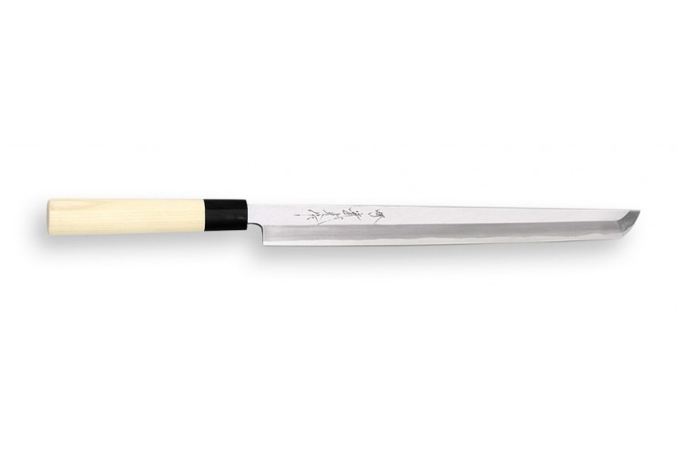 Couteau Takohiki Sakimaru japonais artisanal JIKKO Jyousaku White 2 Steel manche magnolia
