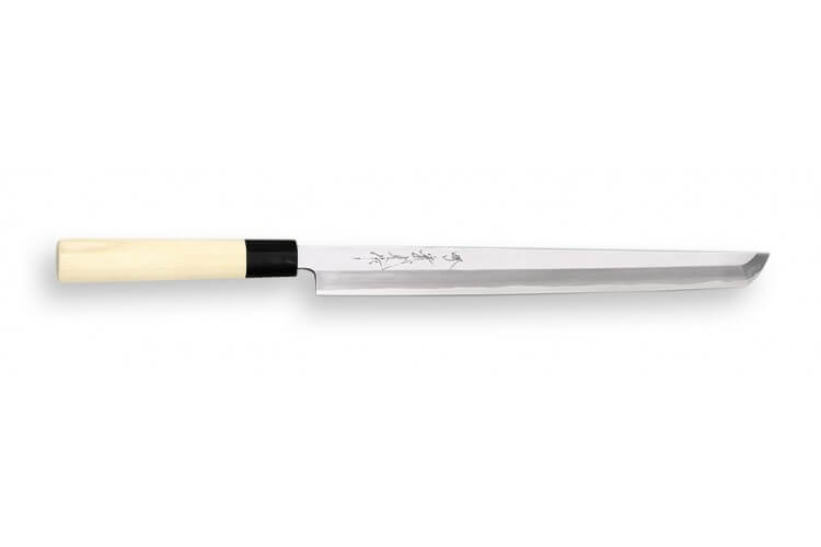 Couteau Takohiki Sakimaru japonais artisanal JIKKO Jyousaku White 2 Steel manche magnolia