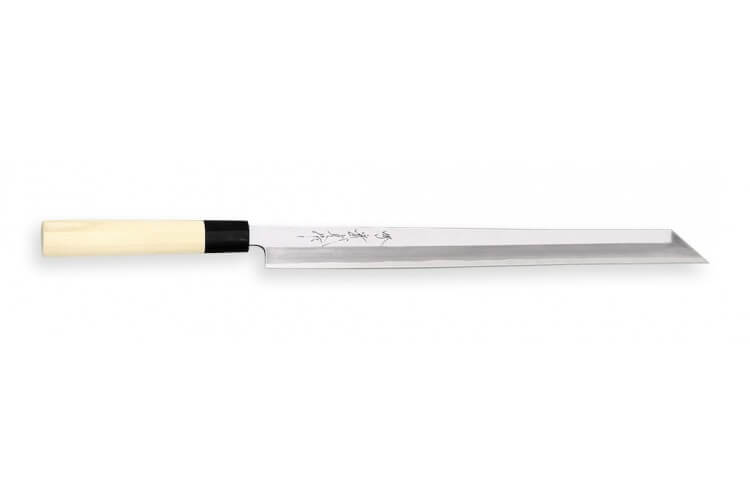 Couteau Takohiki Kiritsuke japonais artisanal JIKKO Jyousaku White 2 Steel manche magnolia