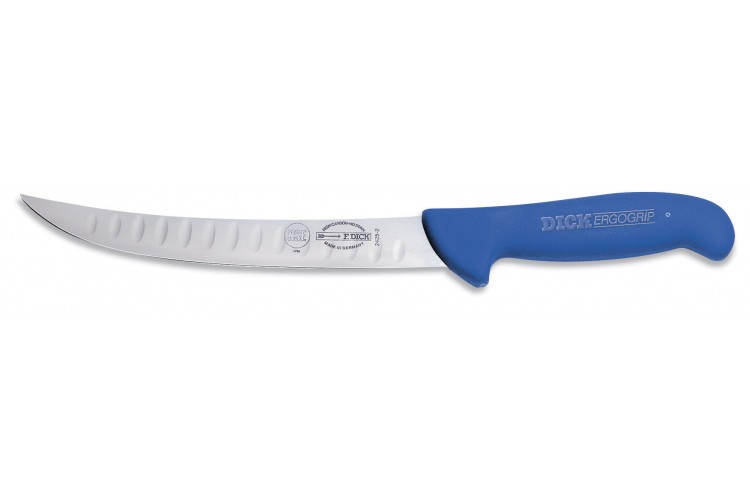 Couteau de boucher Dick Ergogrip lame al&eacute;vol&eacute;e 26cm manche bleu