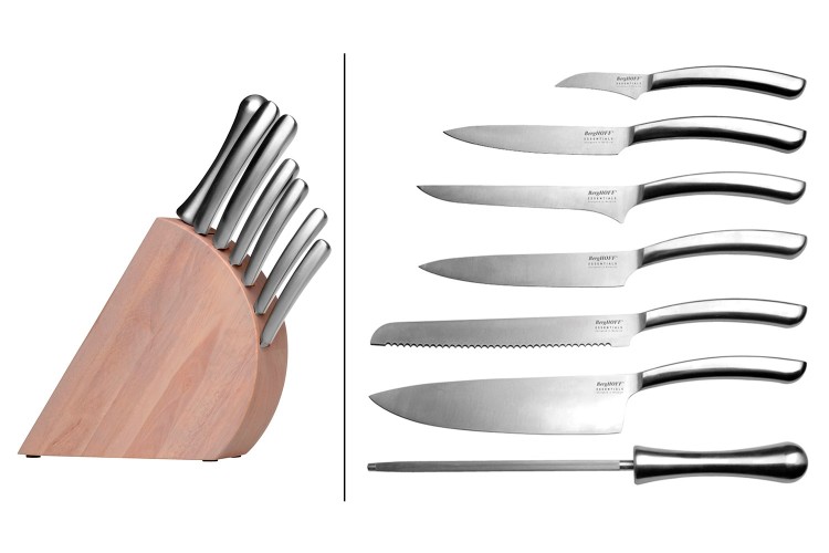 Bloc en bois Berghoff Essentials 6 couteaux + 1 fusil &agrave; aiguiser