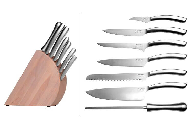 Bloc en bois Berghoff Essentials 6 couteaux + 1 fusil à aiguiser