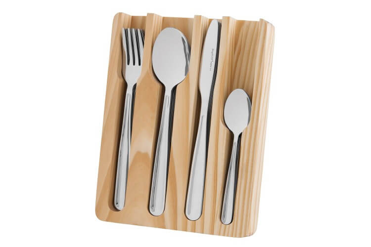Ménagère 24 couverts Sereno Berghoff Essentials inox + rangement en bois