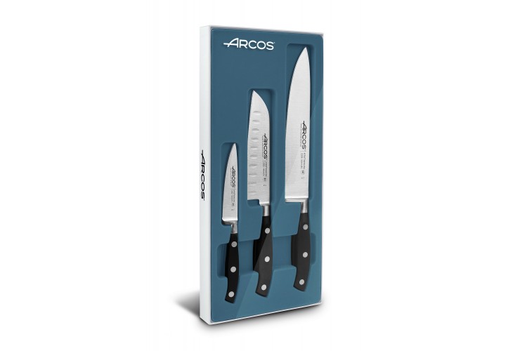 Coffret 3 couteaux de cuisine Riviera Arcos forg&eacute;s (Chef+Santoku+Office)