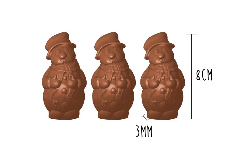 Plaque de 3 moules &agrave; chocolat - Bonhomme de neige 8cm
