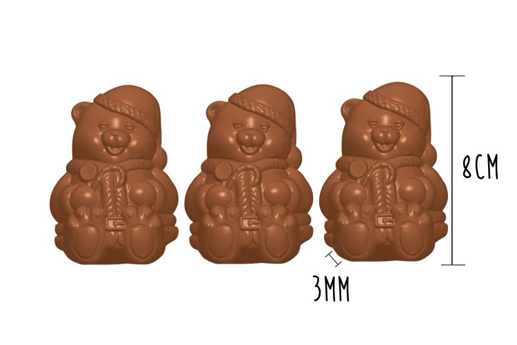 Plaque de 3 moules &agrave; chocolat - Ourson Noel 8cm