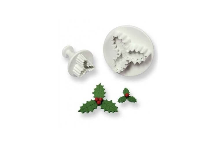 Jeu de 2 découpoirs + poussoirs feuille de houx triple Ø 22 et 45mm