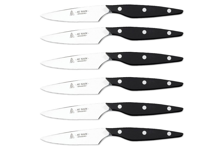 Coffret 6 couteaux de table Au Nain Brasserie dent&eacute;s
